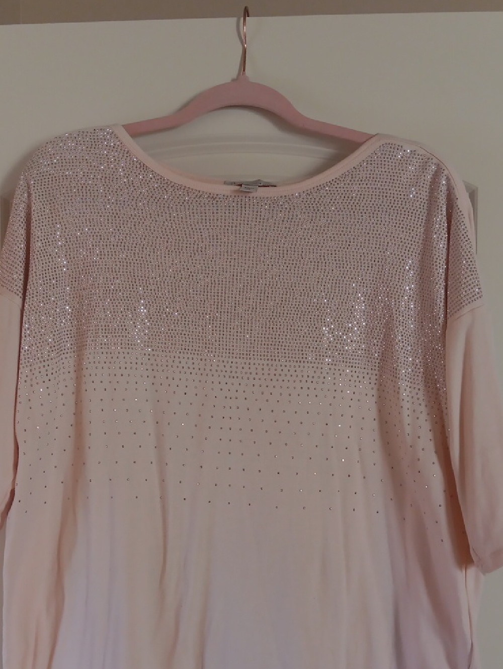 Charles Henry Blush Pink Short Sleeve Rhinestone Scoop Neck Top